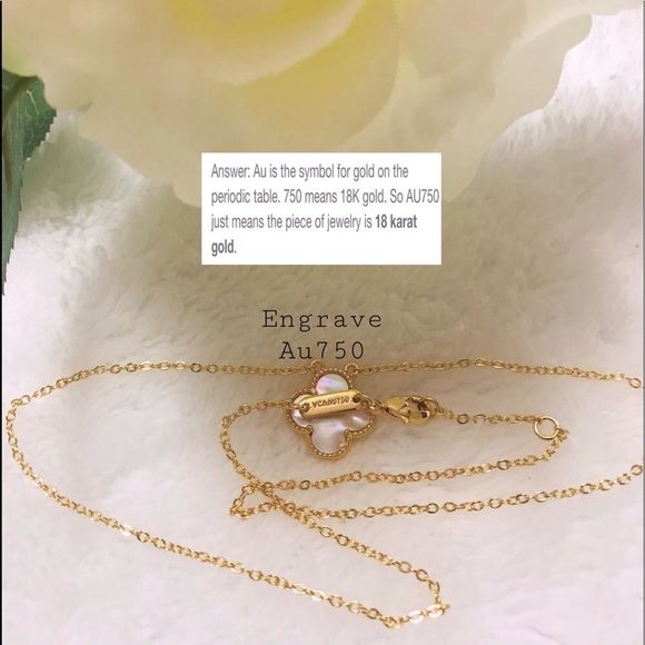 18k Yellow Gold Plated Mother of Pearl Clover Necklace - Picture 5 of 5